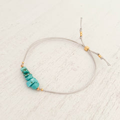 Turquoise Natural Stone Bracelet with Gray Yarn