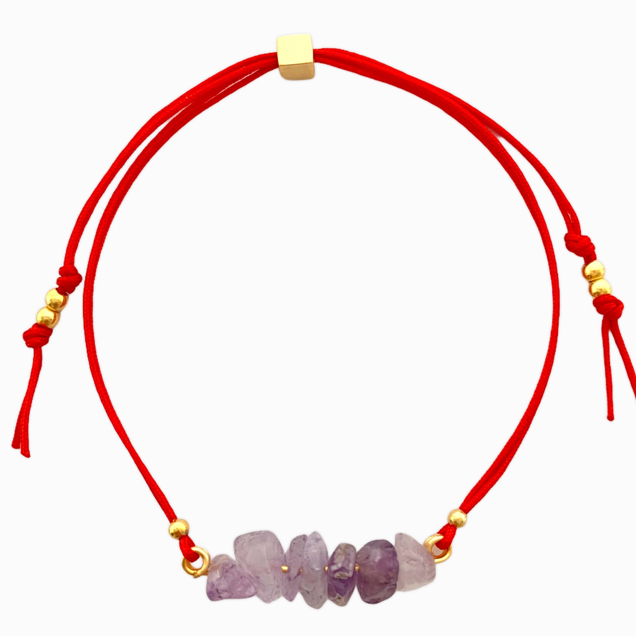 Amethyst Natural Stone Bracelet with Red Yarn